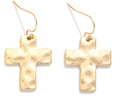 Hammered Metal Cross Drop Earrings
